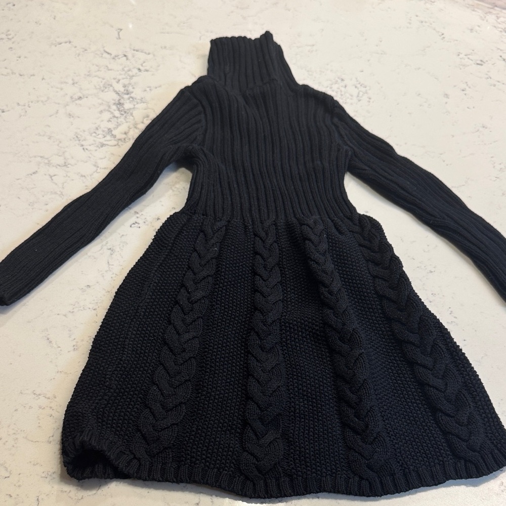 Girls Black Cable Knit Turtleneck Sweater Dress Size S 5/6